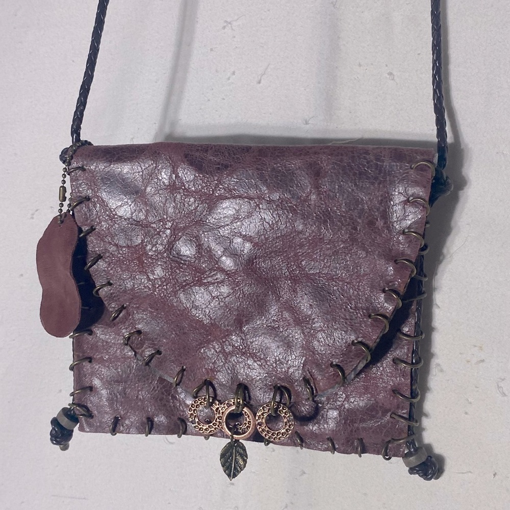 Vintage Purple Genuine Leather Cross Body Mini Bag Boho Festival Fairy Grunge